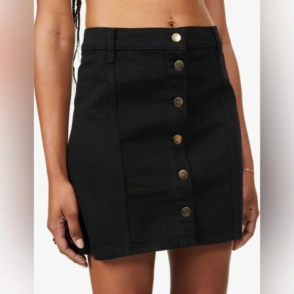 Reformation Denim Black Button-Down Mini Skirt High Waist 12